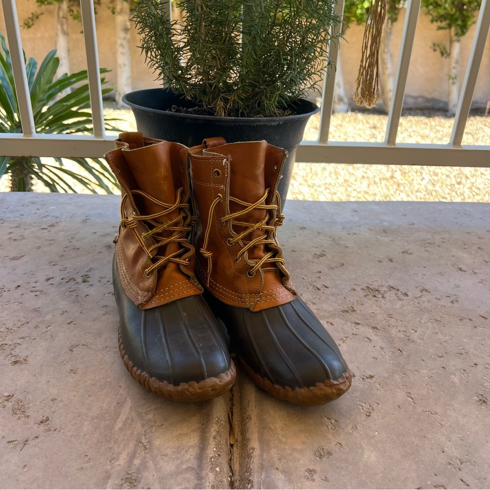 L.L. Bean Brown Leather and Dark Green Duck Boots